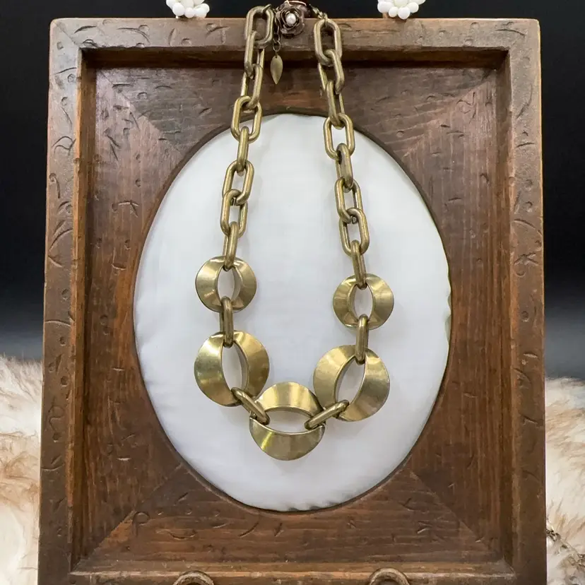 Vintage Cold Water, Creek Chunky Brass Tone Metal Necklace