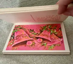 MCM Christmas Color Graphic Postcards Pink Bells Poinsettia Rural Tree Trek Hunt