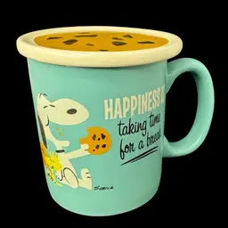 Happiness Is Taking Time For A Break Mug Cup Coffee Tea Snoopy Woodstock Cookie Lid