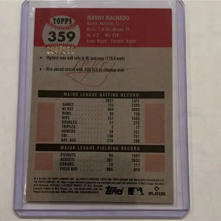 Topps Chrome 2022 Platinum Anniversary Manny Machado Gold Raywave /250