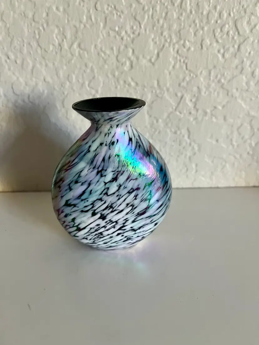 Vintage Art Glass Perfume Bottle Pearlescent Purple White Swirl