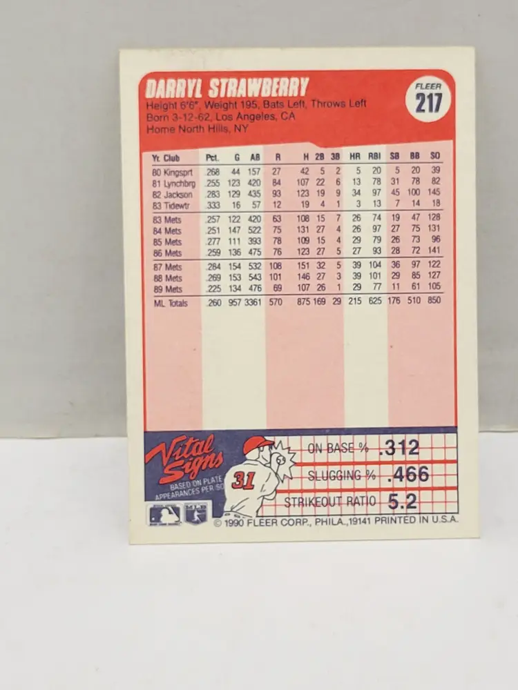 DARRYL STRAWBERRY 1990 FLEER #217