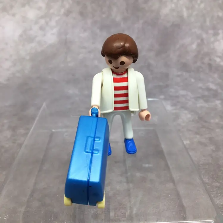 Playmobil Male Figure in White Suit w/ Rolling Suitcase-Traveling