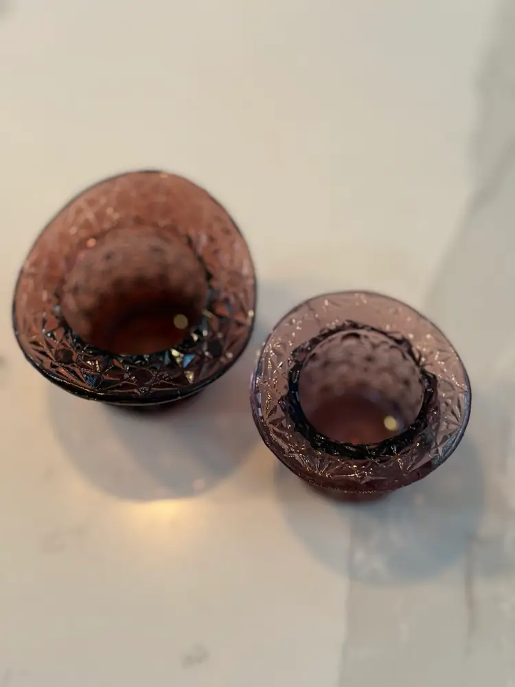 Vintage Fenton Amethyst Top Hat Set Of 2