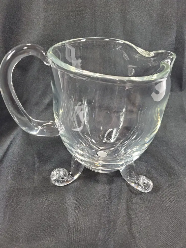 Crystal Clear Industries Vintage Round Footed Glass Pitcher W/ Applied Handle