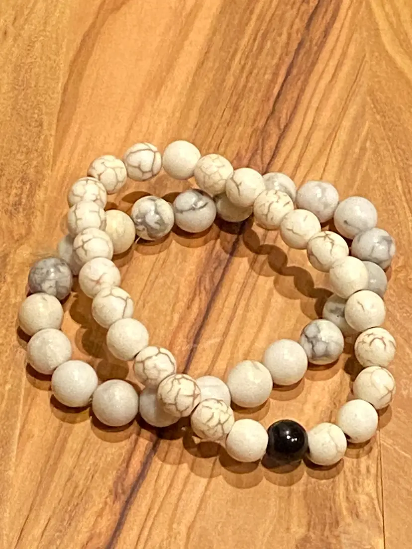 Two Handmade Howlite Stone Bracelets