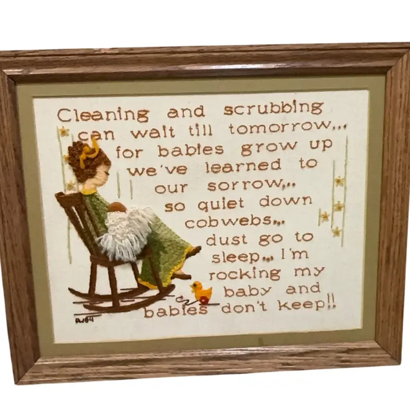 Vintage Crewel Embroidery “Babies Don’t Keep”