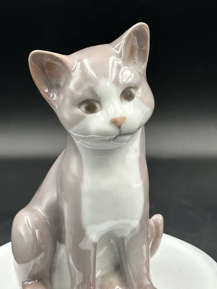 Vintage Bing & Grondahl tuxedo, gray, and white cat figurine