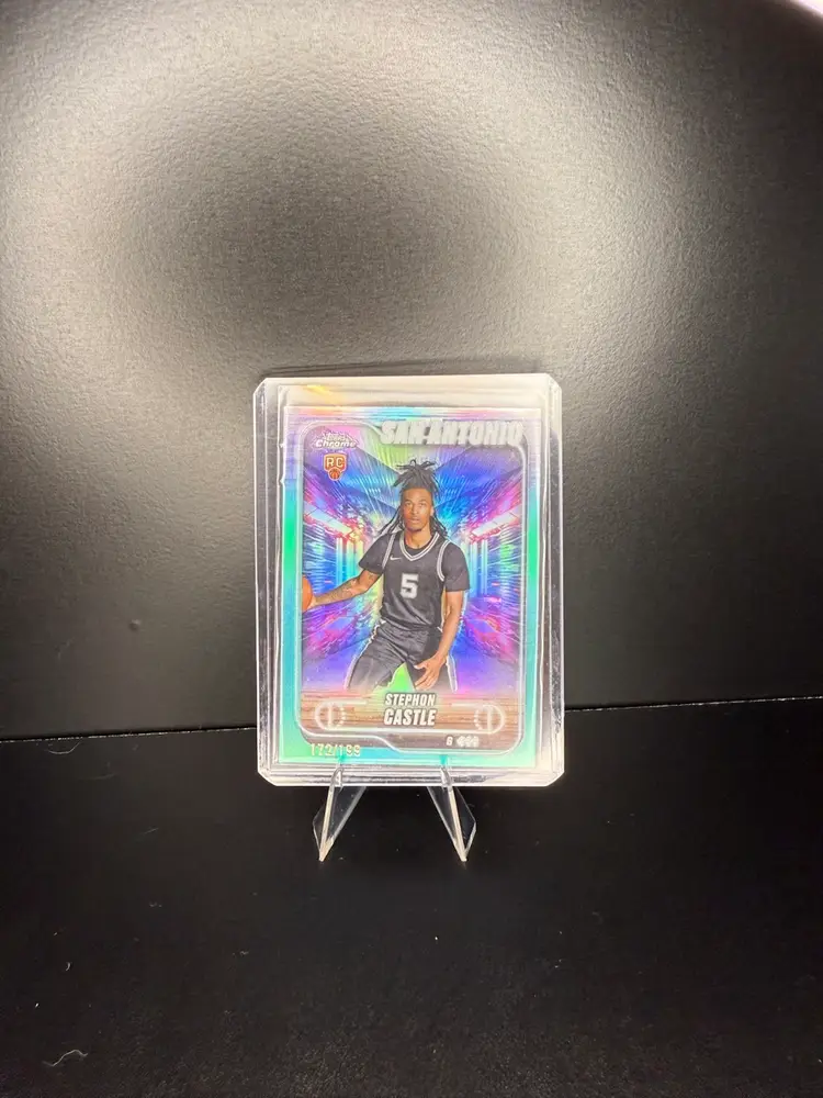 25 Topps Chrome Basketball Stephon Castle Aqua Refractor/199 RC San Antonio Spurs