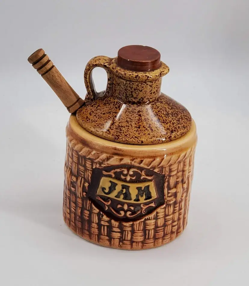 Vintage Lefton Lidded Jam/Jelly Jar Jug with Original Spoon Marked H5070