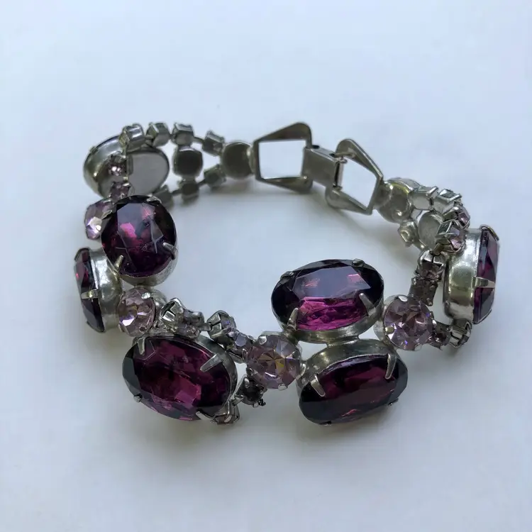 Purple Faceted Glass Rhinestone vintage bracelet