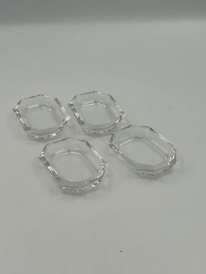 4 Vintage Clear Diamond Cut Thick Glass Open Saltcellars Rectangular