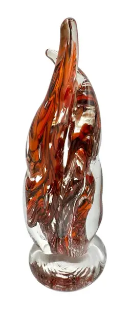 Hand Blown Glass Sculpture Figurine Paperweight Orange Flame Twist Spiral 7”