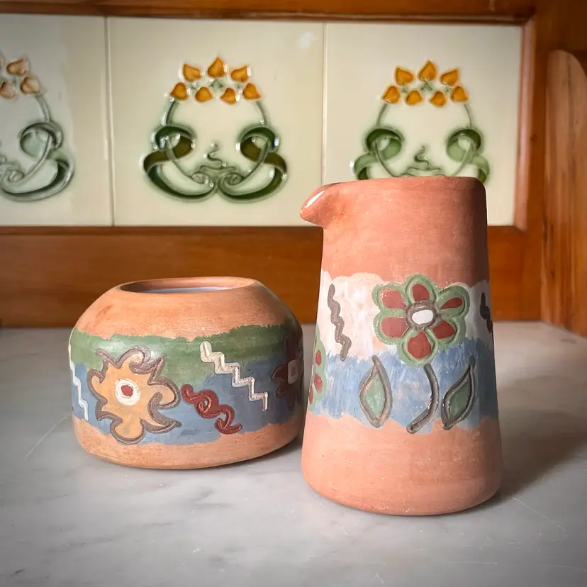 Pablo Seminario Urubamba Cusco Peru Pottery Creamer and Open Sugar Set