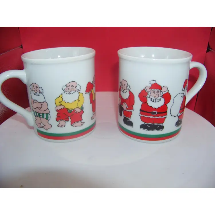 Set of 2 Vintage Papel Santa Claus Dressing Mugs