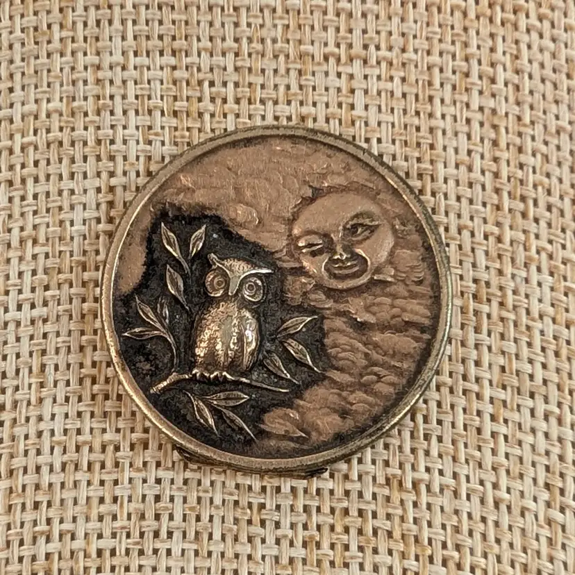 Antique W&H Co Wightman & Hough Owl Moon Pocket Keepsake Locket Celestial 1904
