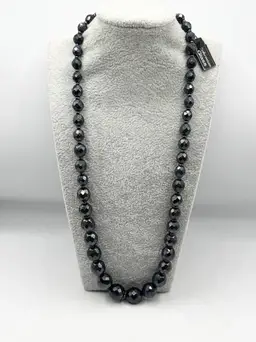 Vintage hematite bohemian glass beaded graduating bead necklace