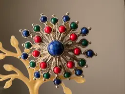 Vintage Sarah Coventry Gold Tone Brooch With Blue Red And Green Cabochons