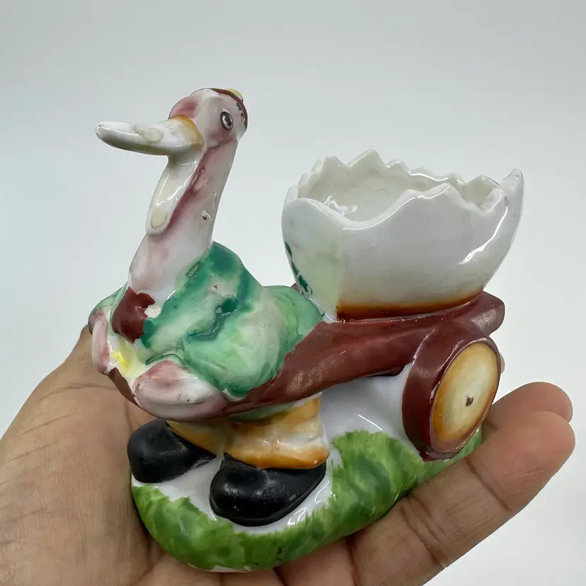 Vintage Pelican Pulling Egg Cart Figurine Occupied Japan