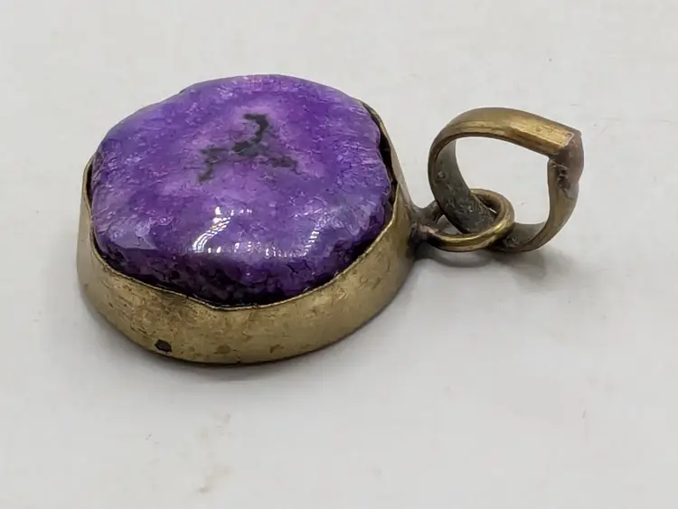 Purple Solar Quartz Pendant Brass Bezel Jewelry