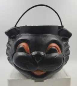 Vintage Empire Blow Mold Black Cat Halloween Trick or Treat Pail Bucket