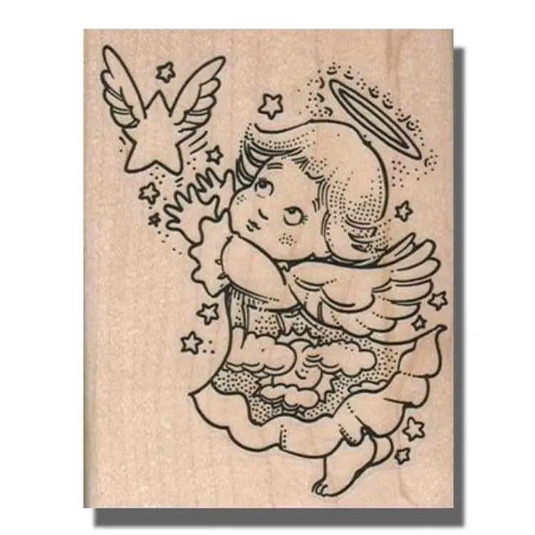 Angel Reaching for a Star Rubber Stamp