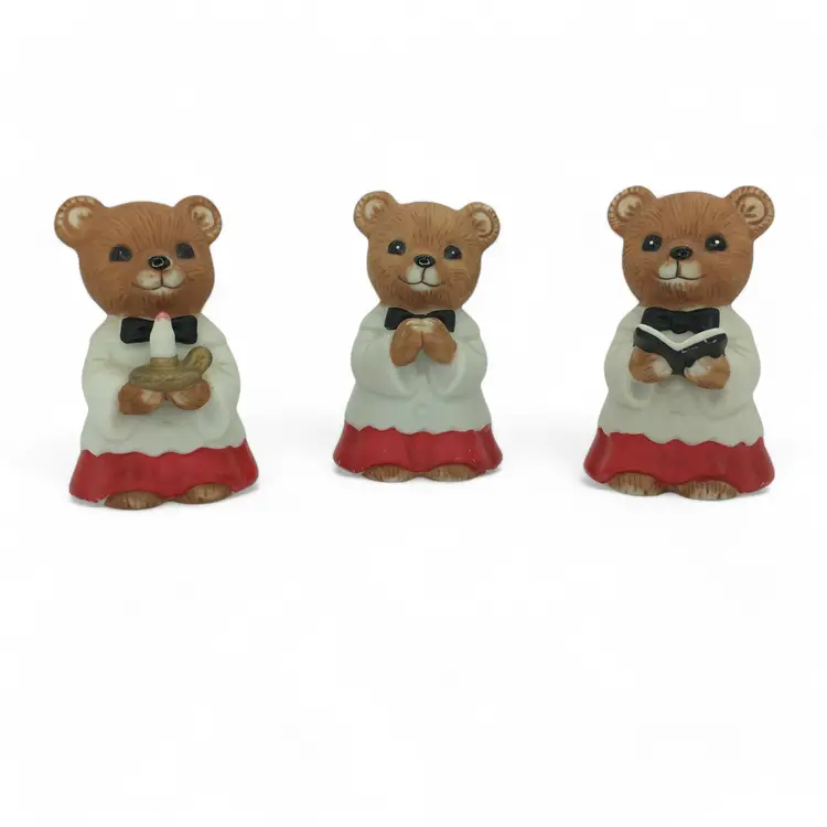 Vintage HOMCO Bear Choir Figurines Set of 3 Christmas Carolers #5100 Holiday