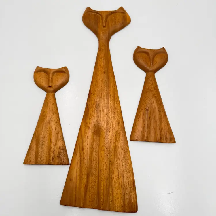 MCM Trio of Teak Wood Raymor Cat By Arthur Umanoff Wall Hangings