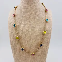 🍀 Find Your Gold At The End Of The Rainbow! 🌈 Vintage Monet Goldtone And Multi Color Rhinestone Necklace 9”