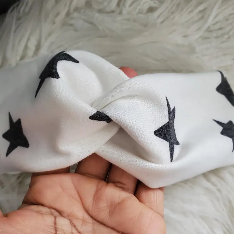 Handcrafted Adult Black & White Star Pattern Knotted Front Headband