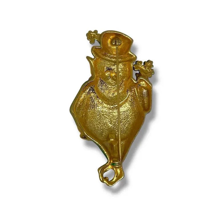 Vintage Leprechaun Pin With Hat And Pipe And Clover Bouquet Signed AJC