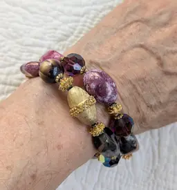 Vintage Crown Trifari Double Strand Bracelet with Glass and Gold Tone Beads