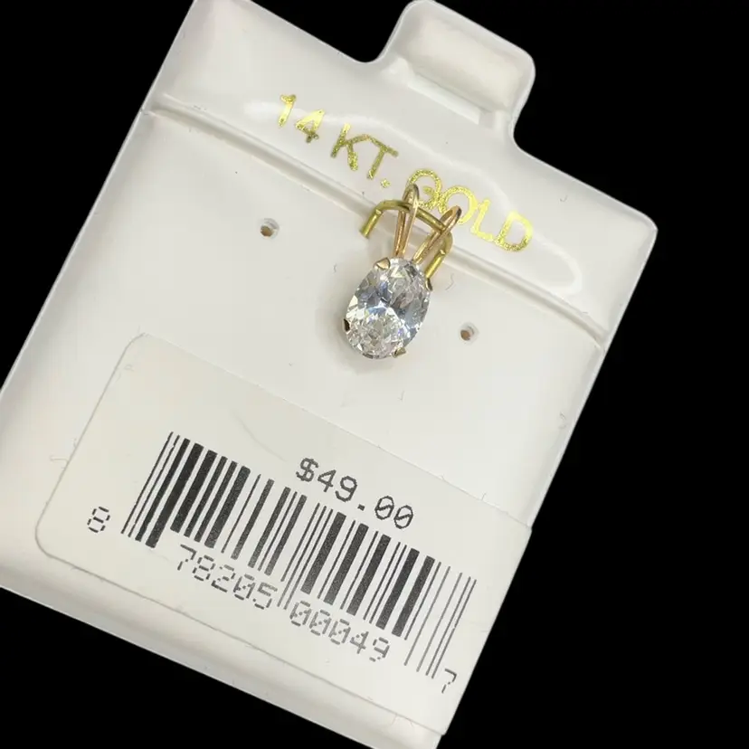 14K Yellow Gold CZ Oval Pendant NOS .5”