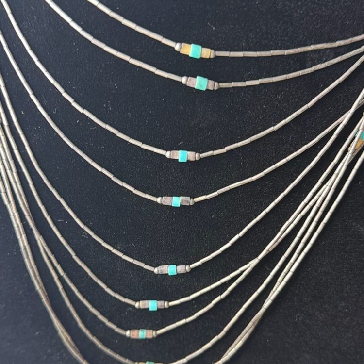 Vintage necklace  Native American Folk Art Ocean 10 strand With turquoise