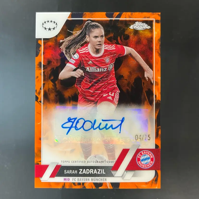 Sarah Zadrazil 2022/23 Topps Chrome UWCL Inferno /75 Autograph Soccer Card