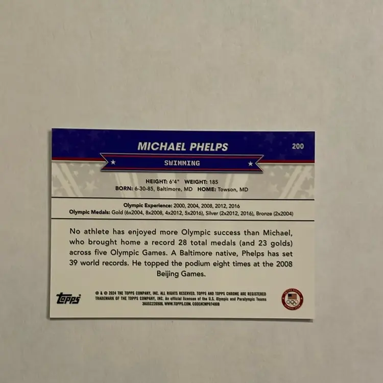 Michael Phelps 2024 Topps Chrome US Olympic & Paralympic Hopefuls Aqua Refractor /199 #200