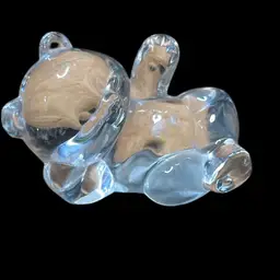 06. Fenton Art Glass Clear Glass Lounging Bear,  "Ted" Vibes Vintage 4” Long