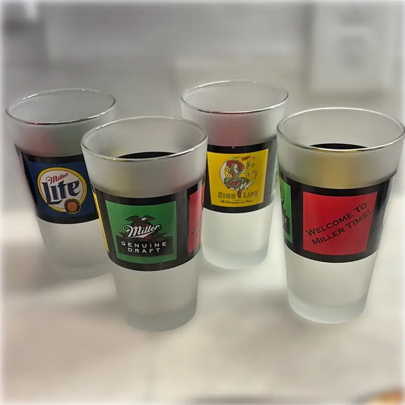 4 Frosted 12oz Libby Miller Beer Glasses Rare Unique