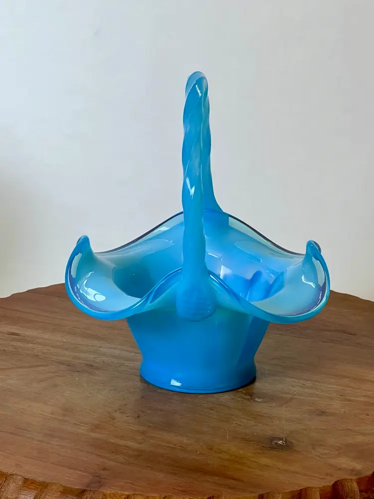 Fenton Blue Milk Glass Basket