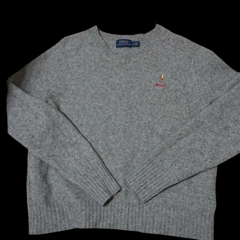 Polo Ralph Lauren 100% Wool Gray Crewneck Sweater Medium Preppy