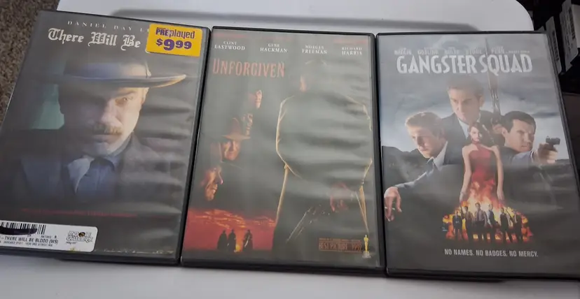 Trio of Classic Crime and Western DVDs: There Will Be Blood, Unforgiven, Gangster Squad
