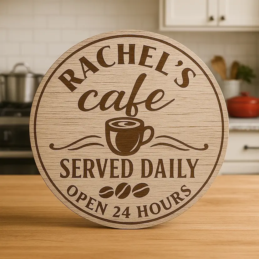 Sample Handmade Laser Engraved Cafe Sign 11.5” Customizable With Names Etc.