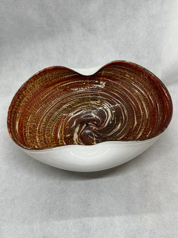 Large Murano Glass Bowl Swirl Design In Brown Amber White Adventurine
