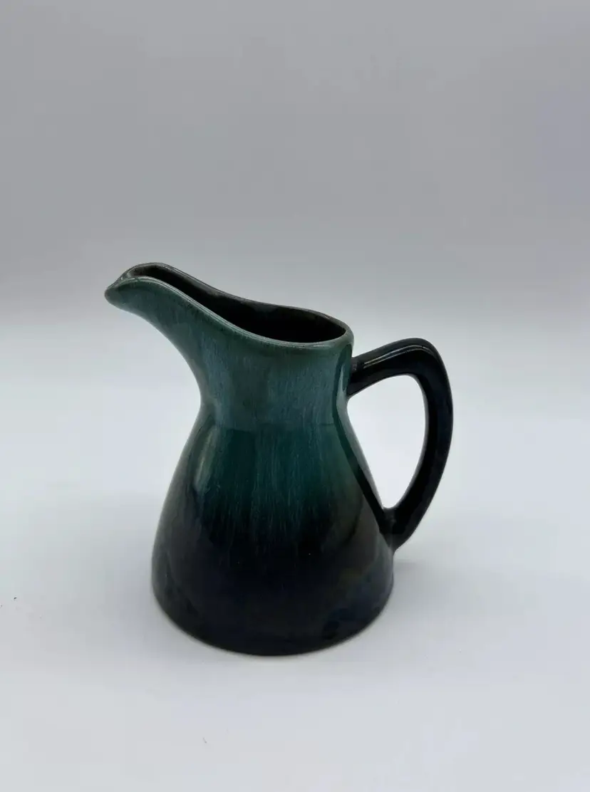 Vtg Blue Mountain Pottery BMP Canada Sm Jug Pitcher Green Drip Glaze 4.5" Tall