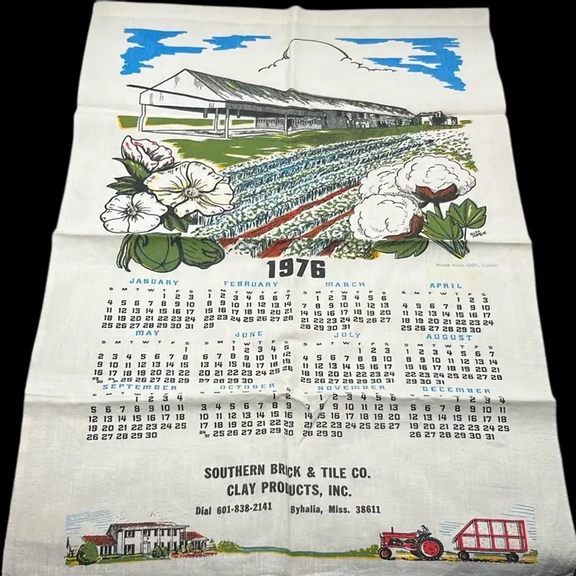 Vintage Linen 1976 Advertising Calendar Kitchen Towel 24” x 17”