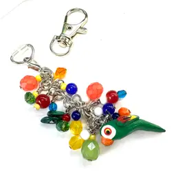 Parrot Bird Multicolor Beaded Phone Or Purse Charm Repurposed Jewelry Made By Me 2.5”