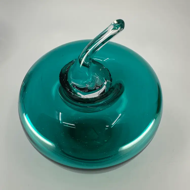 Vintage Large 5" Blenko Teal Art Glass Apple Paperweight ✨Stem Glows Green