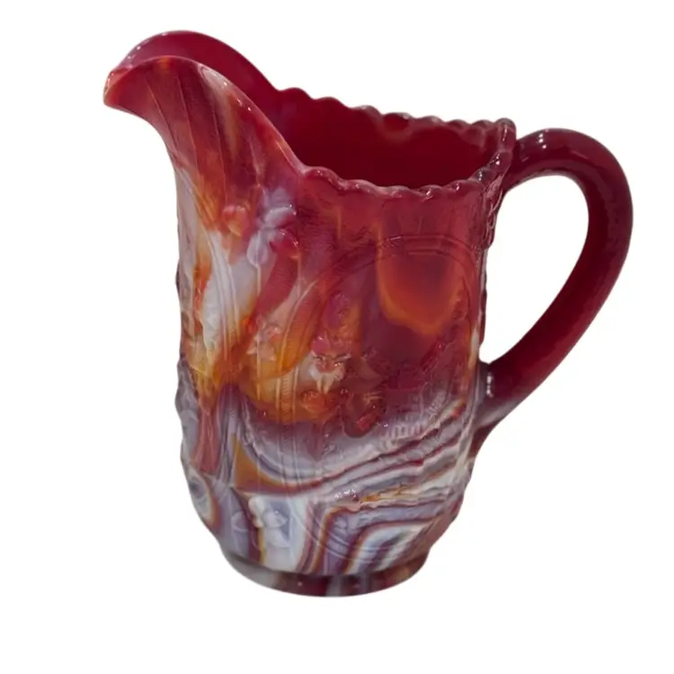 Vintage Orange/red Windmill Slag Glass Pitcher 6.5” Tall