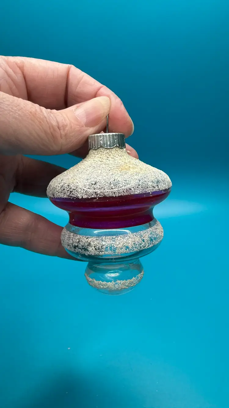 Vintage Clear Mica & Color Stripe Painted Tornado UFO Shiny Brite Christmas Ornament