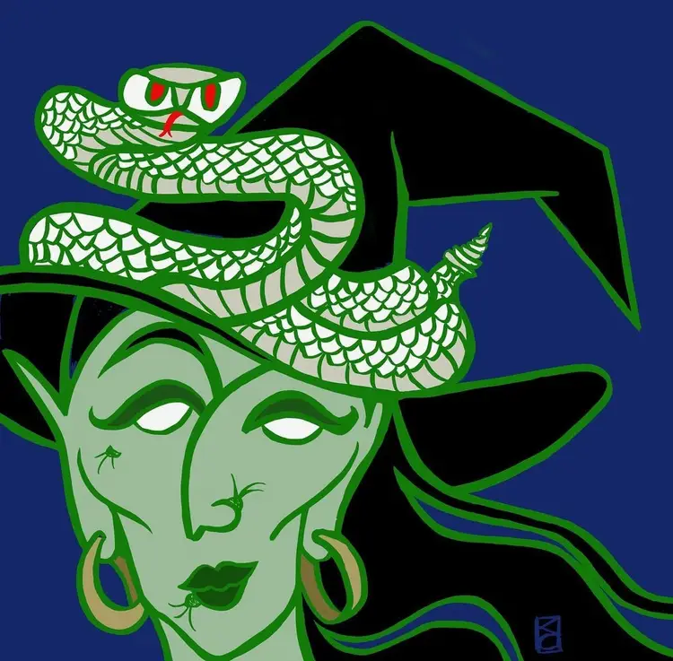 MADE BY ME: 8x8 Archival Print Of My Digital Artwork- “Snake Familiar” With And Snake. Halloween Or Every Day Wall Art. Great For Gallery Wall. Created On My iPad Using Procreate - Not AI.